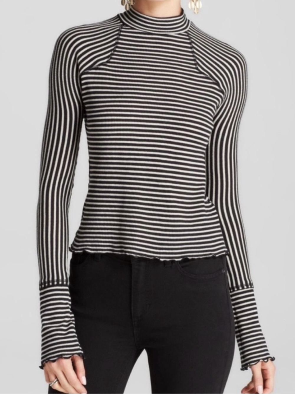 Free People highlands striped mock turtleneck